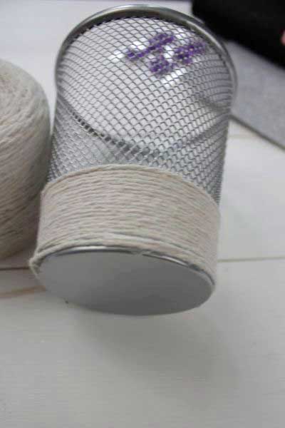 Wrap the twine around the pot - securing with hot glue