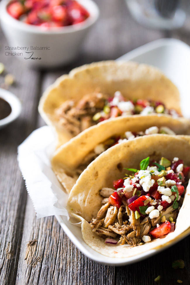 Shredded Chicken Tacos with Strawberry Salsa