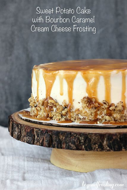 LOVE THIS! Just what we need to finish up Thanksgiving once the kids have gone to bed. A Sweet Potato Cake with Bourbon!