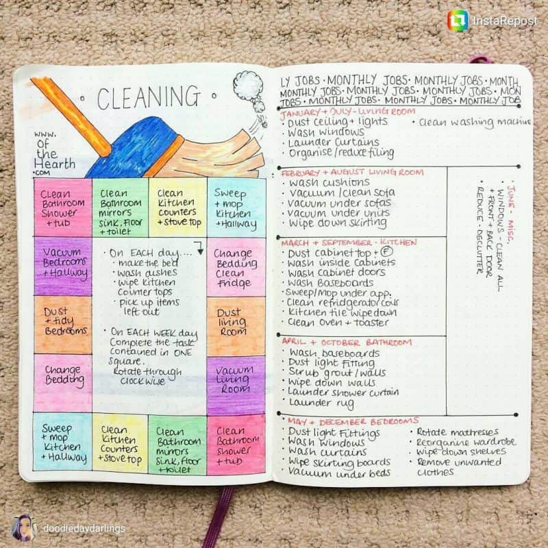 25 Bullet Journal Cleaning Schedule Spreads {to turn you into a ...