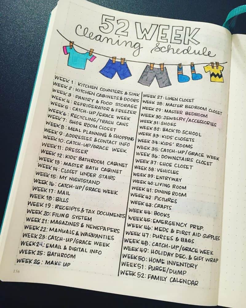 25 Bullet Journal Cleaning Schedule Spreads {to turn you into a