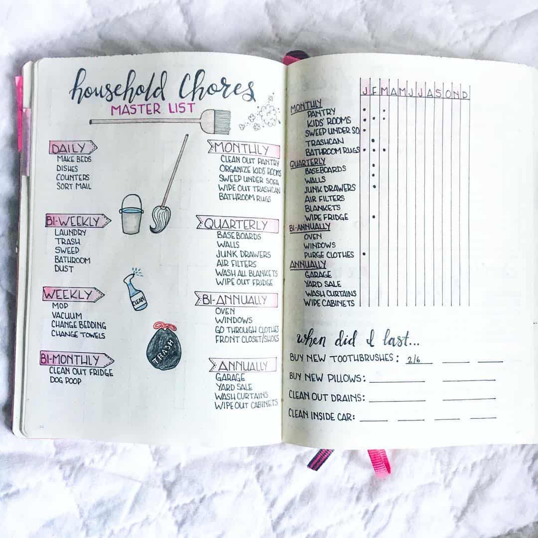 25 Bullet Journal Cleaning Schedule Spreads {to turn you into a ...