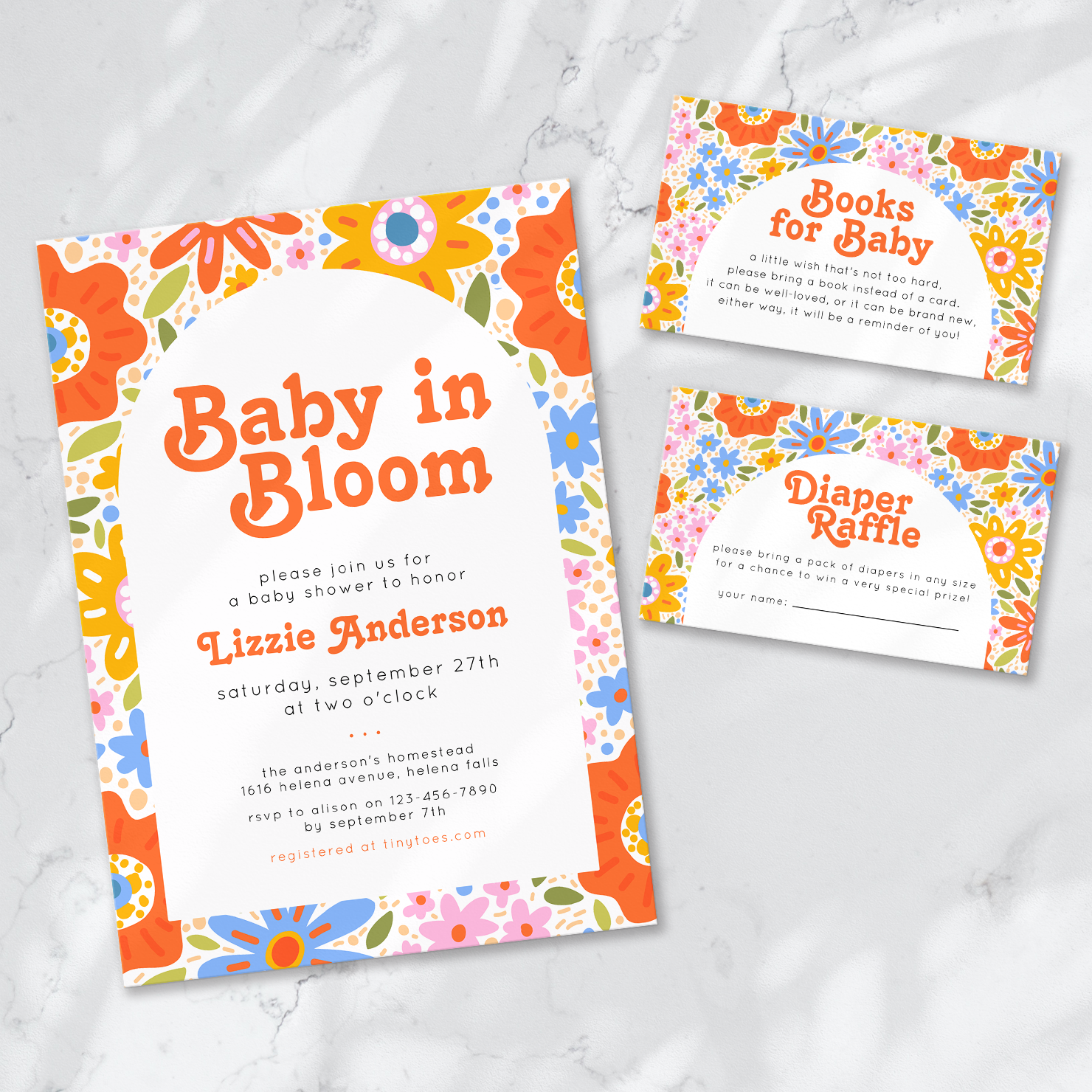 Your Baby in Bloom shower starts the moment guests receive their gorgeous, groovy invitations! 🎉 And with this Baby in Bloom Retro Groovy Baby Shower collection, it’s never been easier to create a seamless, stylish event from start to finish.