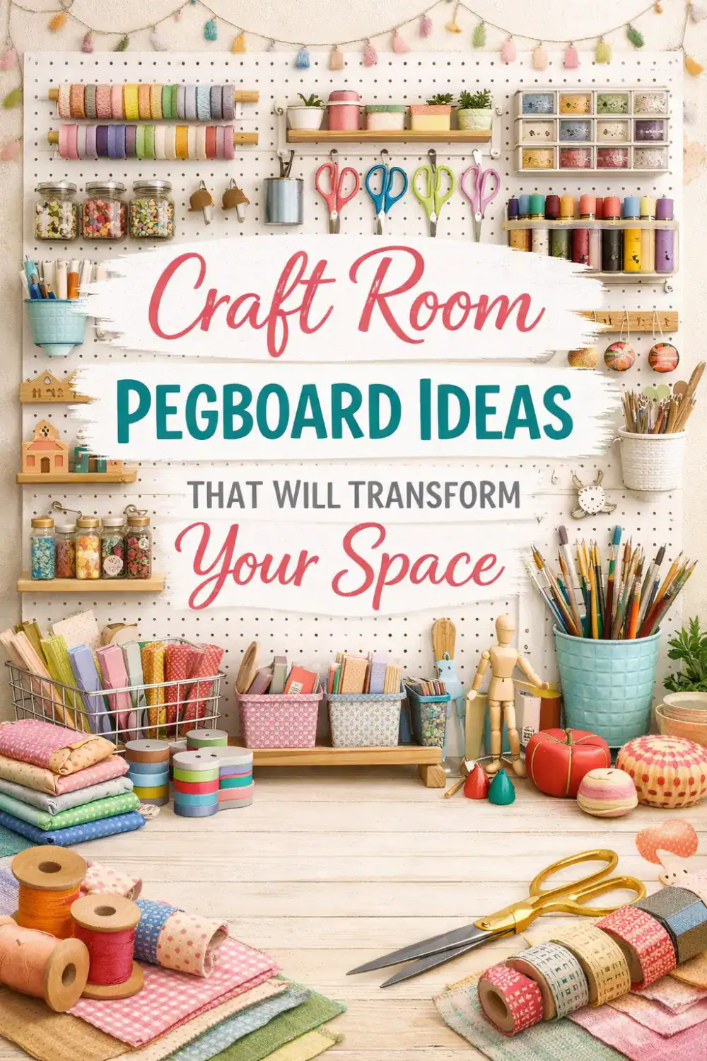 Craft room pegboard ideas to help you finally get your supplies off the desk and onto the wall. This guide covers everything from choosing the right hooks and baskets to setting up a dedicated paint station, ribbon organizer, or full wall-to-wall pegboard display. Includes tips for renters and small spaces too. Perfect for DIY crafters who want a workspace that actually works. #CraftRoomIdeas #PegboardOrganization #CraftRoomStorage #DIYOrganization