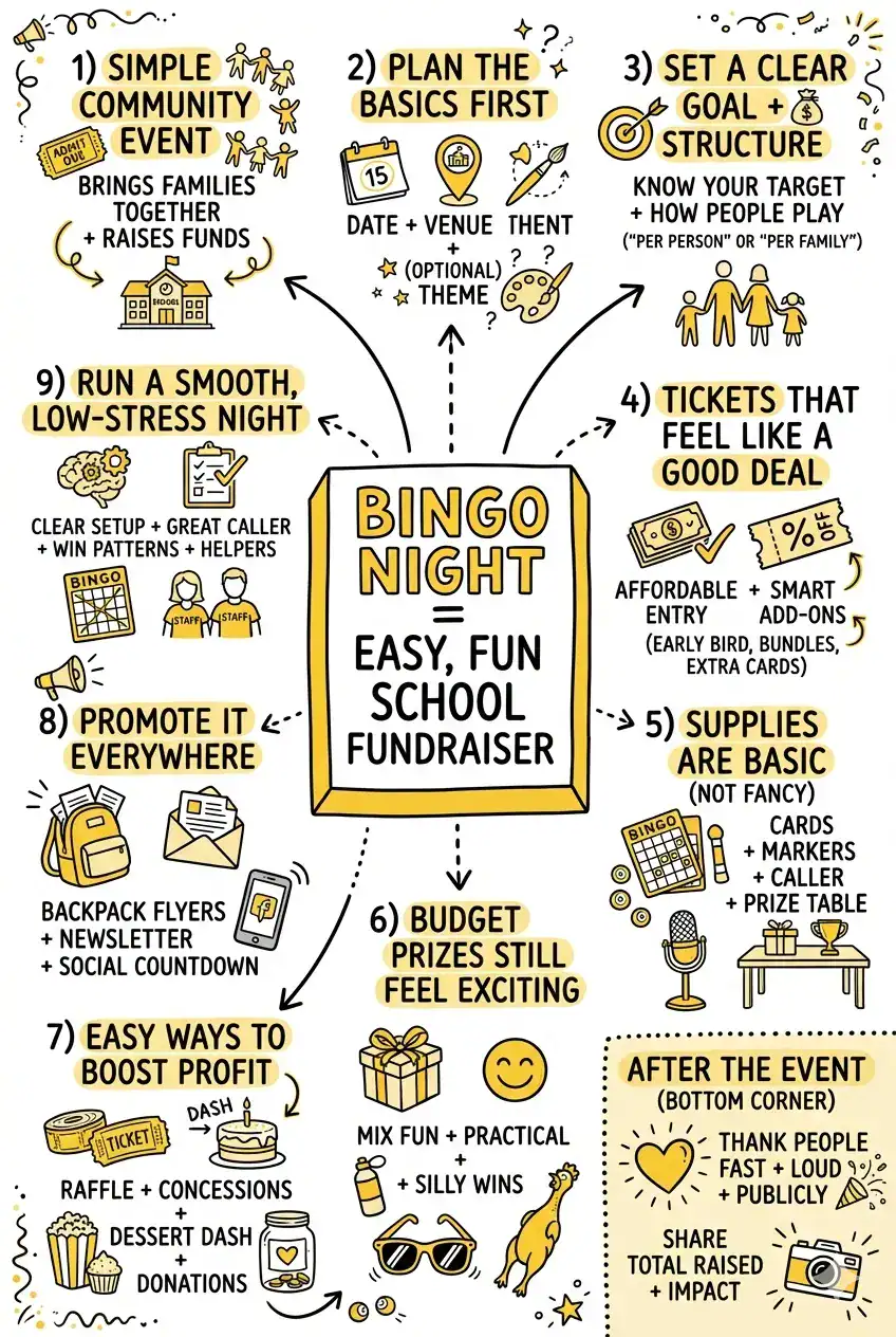 Looking for a school fundraiser that’s low-stress, easy to plan, and a guaranteed crowd-pleaser Bingo Night checks all the boxes. It's family-friendly, budget-friendly, and full of fun energy—and it brings in a tidy little profit for your PTA or school club, too.