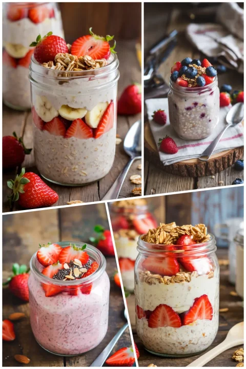 These strawberry overnight oats are perfect for busy mornings 🍓 Easy, creamy, and great for meal prep all week long. #OvernightOats #StrawberryRecipes #HealthyBreakfast #MealPrep