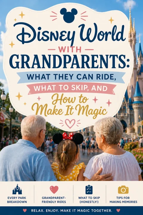 Worried the grandparents will spend the whole trip sitting outside rides? With the right plan, they can have a genuinely wonderful time. This guide covers every ride worth doing at each park, what to skip, how to pace the day so nobody ends up exhausted by noon, and what grandparents often say was the best part of the whole trip. #disneyworld #disneywithgrandparents #disneyworldtips #disneymultigenerational #disneyplanningtips