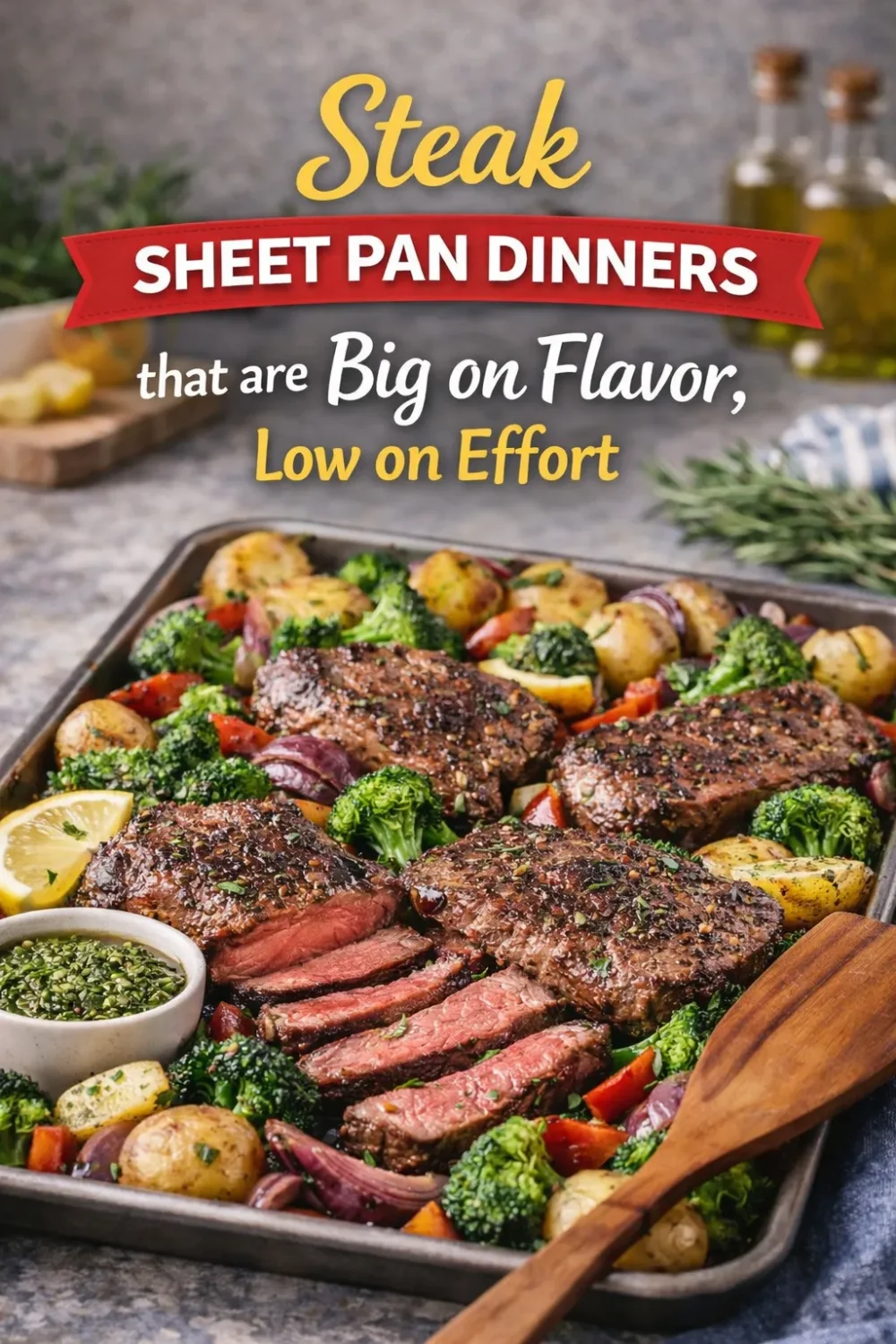 Sheet pan steak recipes that taste like you made an effort — without actually making an effort. Thin cuts, bold marinades, and one pan to wash. Try Cajun steak with corn, Philly cheesesteak on a sheet pan, or a maple Dijon glaze with root vegetables. Big flavors, minimal cleanup, and dinner on the table in 30 minutes. #SteakDinners #SheetPanMeals #EasyWeeknightDinners #OnePanCooking