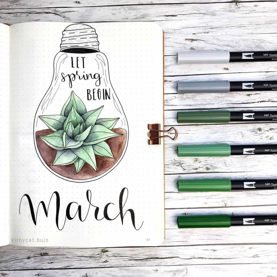 Bullet Journal March Cover Page Inspiration