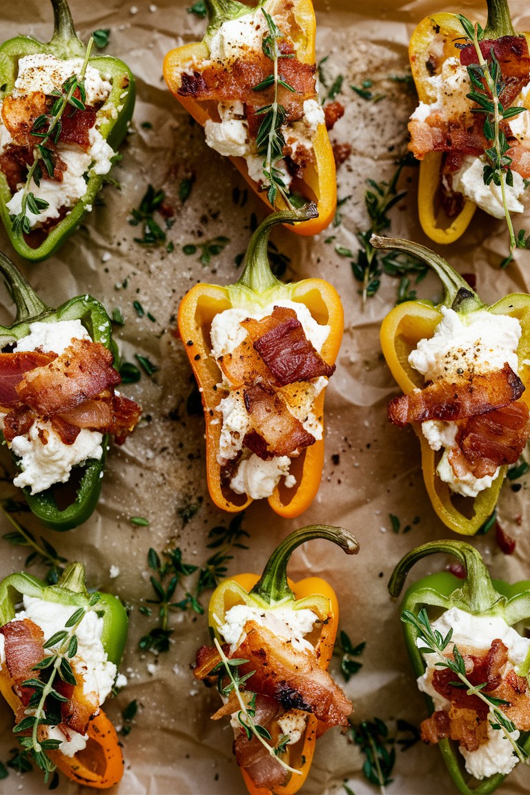 Craving a quick, tasty treat? Dive into our 3 Cheese & Bacon Stuffed Mini Sweet Peppers! Ready in under 15 minutes, these bite-sized delights are packed with cheesy, bacon goodness. Perfect for any occasion! 😋✨