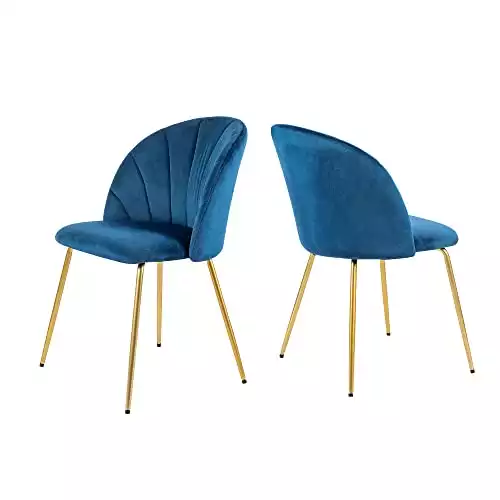 GIA Home Furniture Series Mid-Century Modern Dining Chair with Tufted Velvet Upholstery, Set of 2, Royal Blue