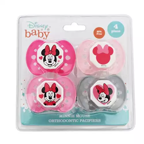 Cudlie Disney Minnie Mouse Baby Girl 4 Pack of Pacifier, Blushing Minnie