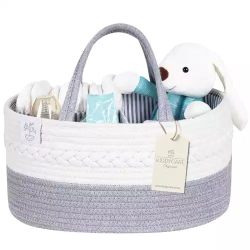 KiddyCare Woven Diaper Caddy Basket with Handle