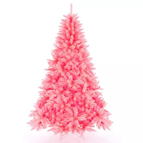 Artificial Christmas Tree Classic Xmas Pine Tree with Solid Metal Stand 5/6/7 FT Unlit Pink