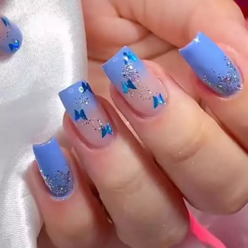 Short Square Butterfly Press on Nails