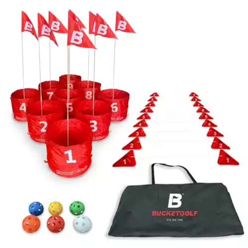 Bucketgolf Game Pro The Ultimate Backyard Golf Game for Family, Adults and Kids - Portable 9 Hole Golf Course Play Outdoor, Lawn, Park, Beach, Yard