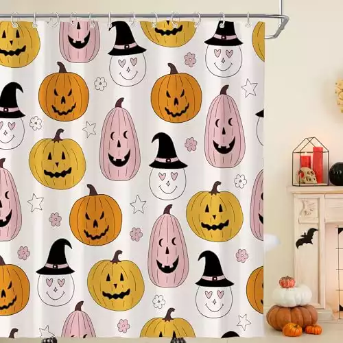 Groovy Halloween Pumpkin Shower Curtain