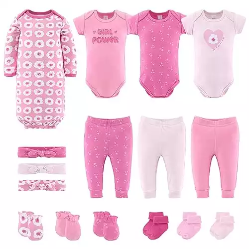 The Peanutshell Newborn Girl Clothes & EssentIals Set, 16 Piece Baby Layette Gift Set, 0-3, 3-6, 6-9 Months Infant Clothing (Pink, 3-6 Months)