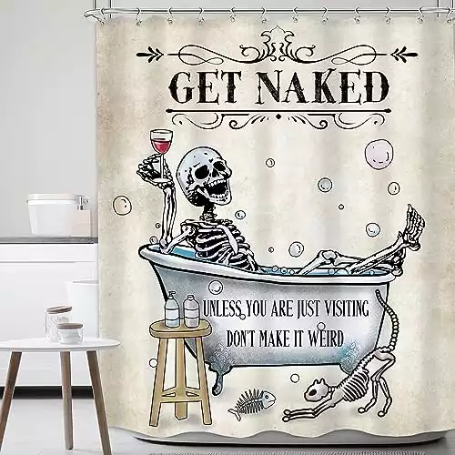 Funny Get Naked Skeleton Shower Curtain