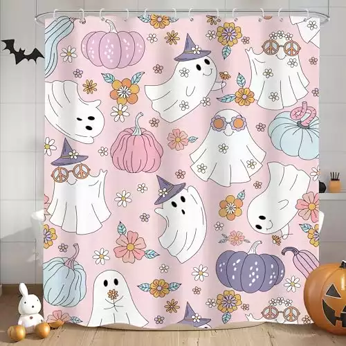 Cute Retro Ghost Pink Shower Curtain