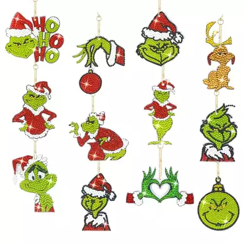 12Pcs Grinchmas Diamond Painting Christmas Decorations