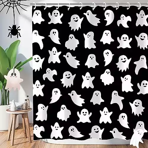 Cute Black and White Ghosts Halloween Shower Curtain