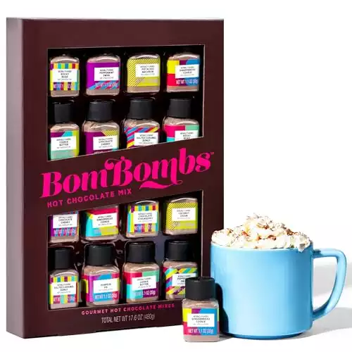 BomBombs, Hot Chocolate Mix Gift Set in Mini Bottles, Flavors Include Rocky Road, Pumpkin Pie, Chocolate Cherry, Peppermint Swirl, Salted Caramel Donut & More, Sampler Set of 16