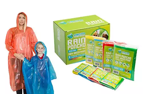 Lingito Rain Poncho Family Pack: Extra Thick -Disposable Emergency Rain Ponchos for Men, Women and Teens, Children (8pack)