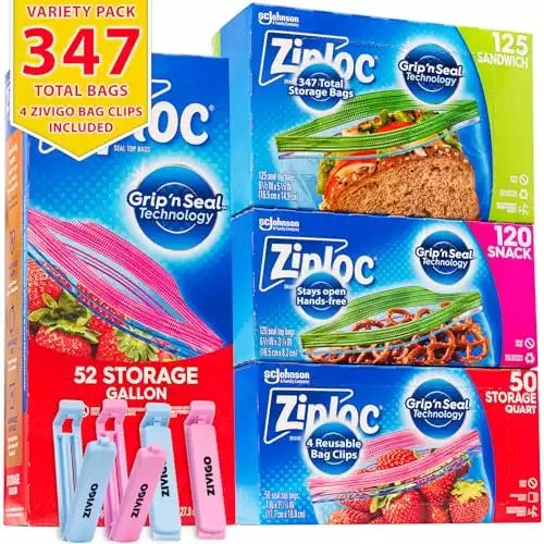 Ziplock Bags, Variety Pack,