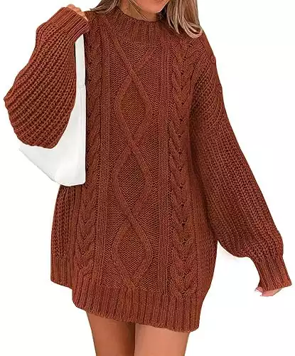 Women's Crewneck Oversized Sweater Dress 2025 Winter Fashion Cable Knit