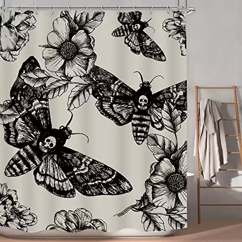 Gothic Moth Skull Halloween Shower Curtain