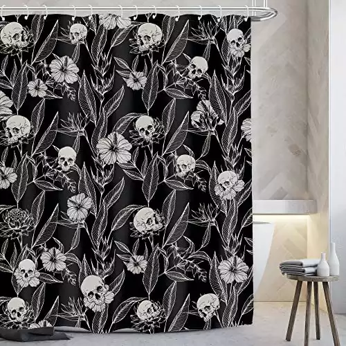 Gothic Skull Floral Shower Curtain