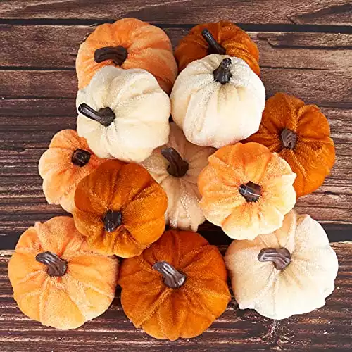 Artificial Fake Faux Velvet Foam Fabric Pumpkins Decoration for Fall Home