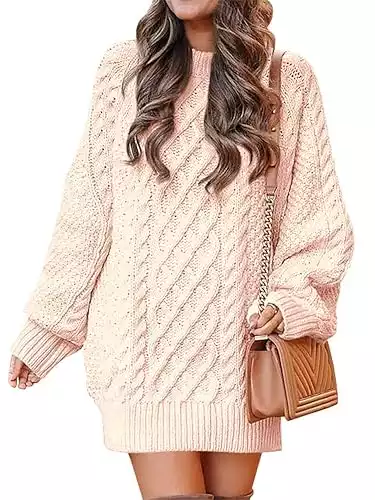 Long Sleeve Oversized Cable Knit Sweater Dress