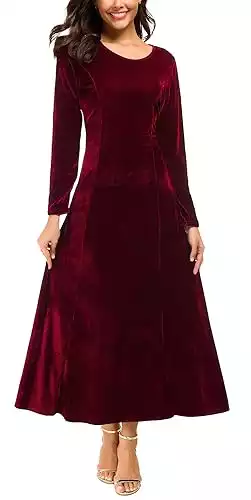 Urban CoCo Women's Elegant Long Sleeve Ruched Velvet Stretchy Long Dress