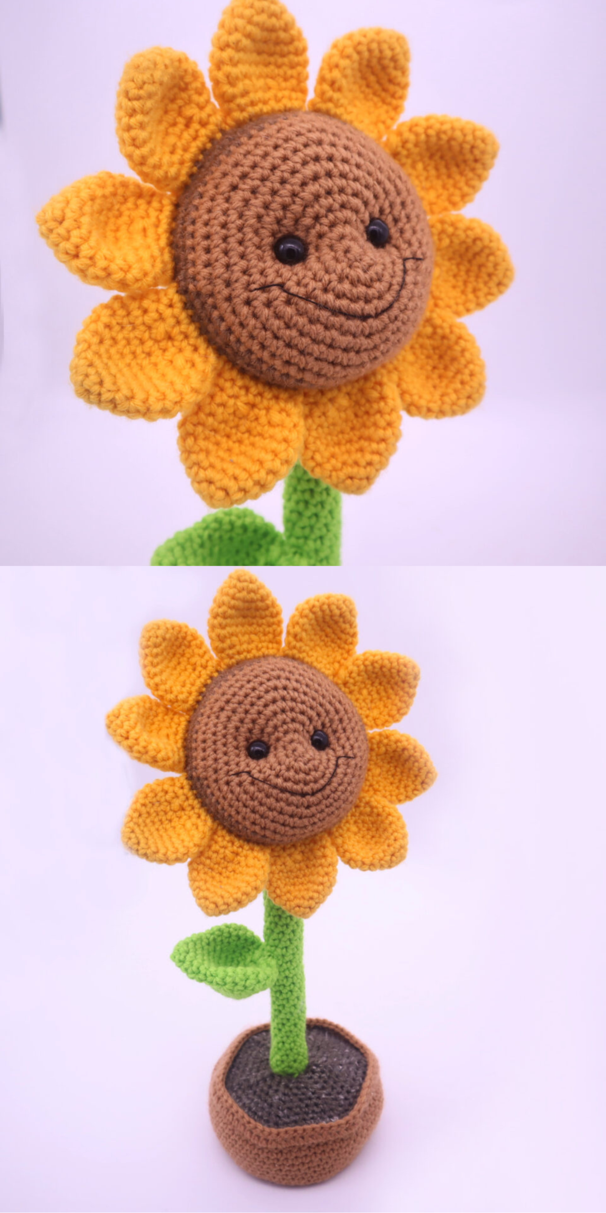 This squishy, huggable amigurumi sunflower is bursting with personality. It’s a quick crochet project that’s perfect for decorating or as a cute little toy for kids.