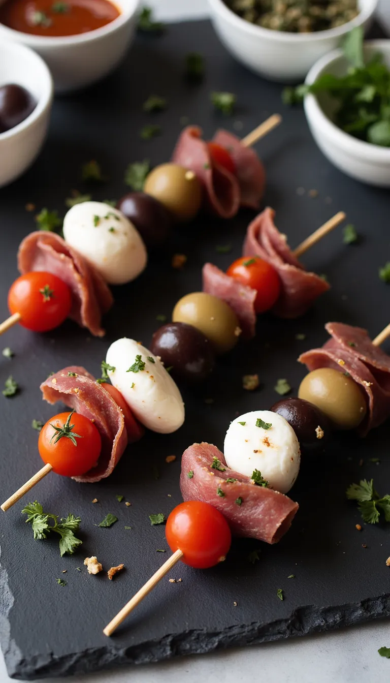 Antipasto Skewers are the ultimate grab-and-go room temperature appetizer—Italian flavors, no mess, and perfect to feed a crowd!