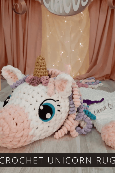 Oh my! Did you ever see anything so magical as this unicorn rug? It's perfect for your nursery or play room - and it's a relaxing arm crochet project!