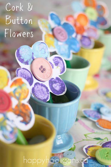 Stamped Flower Craft with Corks and Buttons