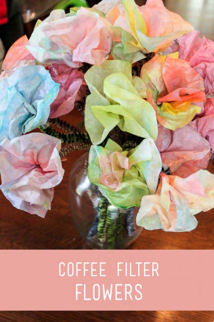 Colored Coffee Filter Flowers for Kids to Make