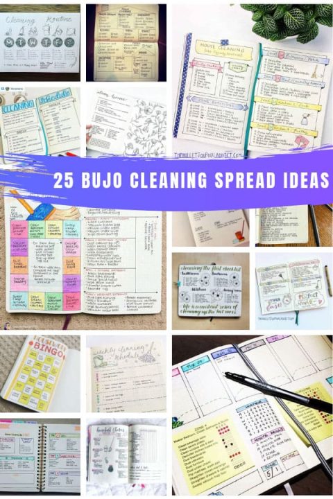 So many great BUJO cleaning spread ideas for weekly, monthly, and yearly chores! #bulletjournal #bujo #cleaning