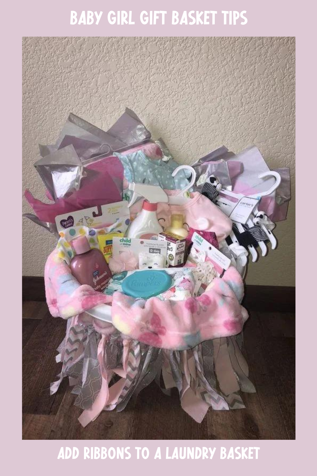 With a charming combination of baby lotions, clothing, and blankets, this basket is a practical treasure trove. The addition of pastel hangers and baby necessities gives it a well-rounded appeal, making it perfect for new parents.