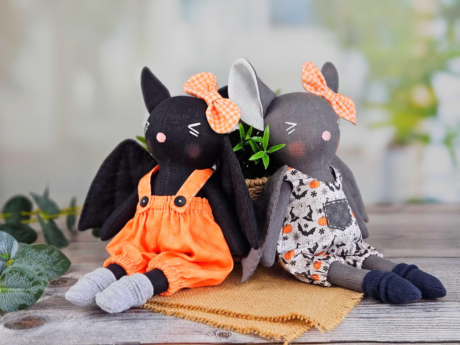 These bat plushies are just the right mix of spooky and sweet for Halloween. 🦇🎀 With their floppy ears, little outfits, and matching bows, they’re guaranteed to steal the show. This PDF pattern comes with life-size templates, step-by-step instructions, and even clothing patterns so you can dress your bats in overalls, socks, and bows. At about 11 inches tall, they’re the perfect size to perch on a mantel, gift to little ones, or even sell at craft fairs. Whether you’re a beginner or a seasoned sewer, this project is fun, detailed, and super rewarding. Pop them on display with pumpkins for instant Halloween charm—or sew a few as handmade gifts that’ll be loved long after spooky season ends. 🎃