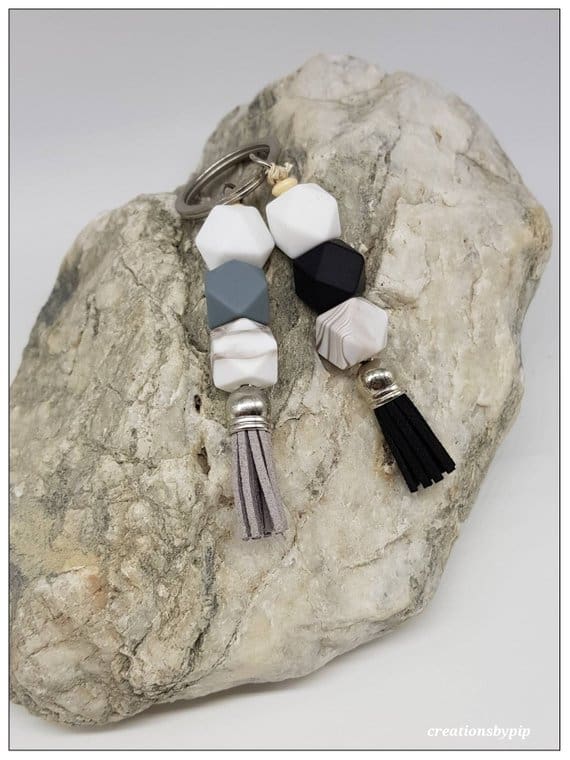 Beaded Keychain Gray and Marble