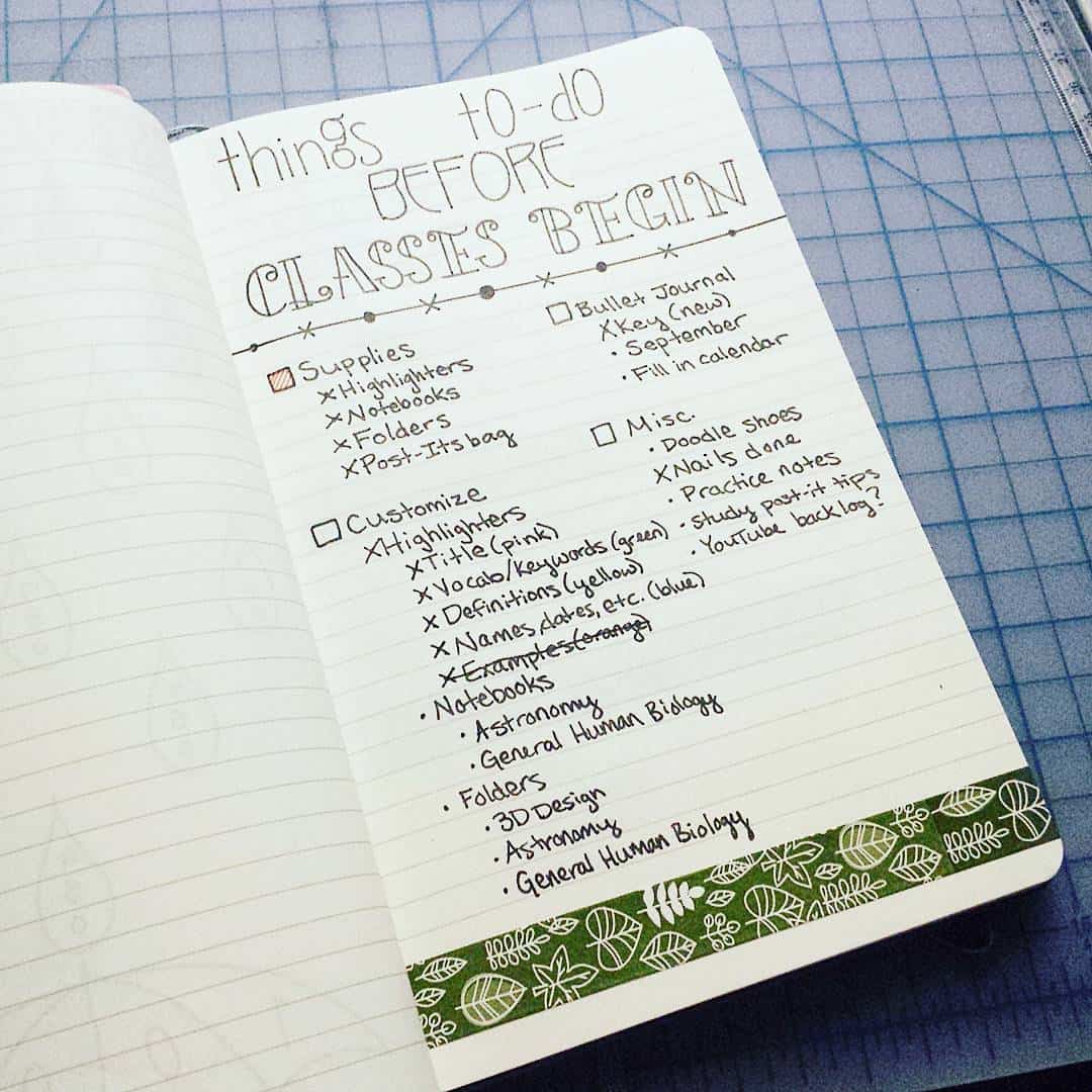 Before Class Bullet Journal Checklist