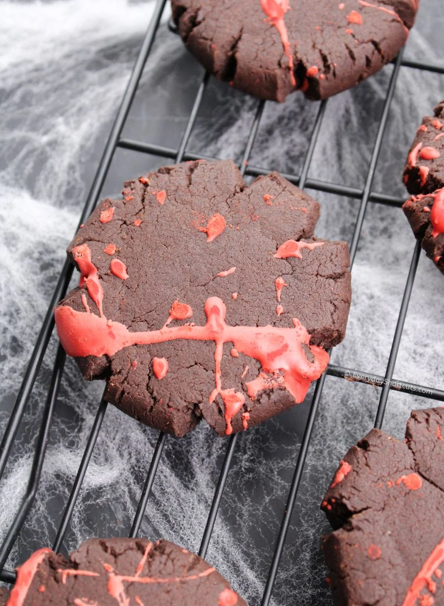 These dramatic dark chocolate cookies get a spooky makeover with a splash of edible red icing âblood.â They're perfect for haunted house parties or older kids who love a little gory funâeasy to make but look straight out of a crime scene!