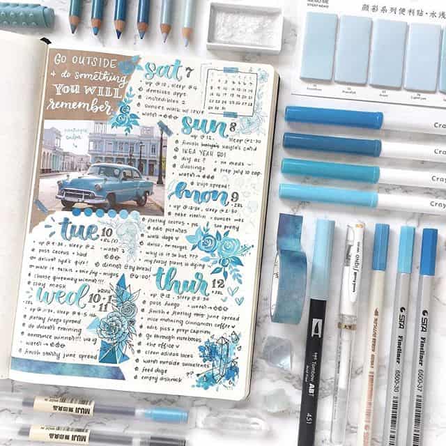 Blue daily log bullet journal