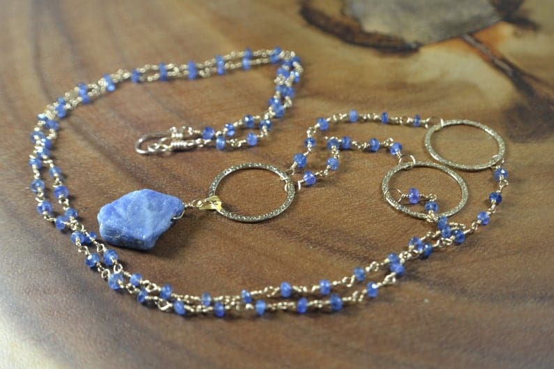 Long Denim Blue Sapphire Statement Necklace 