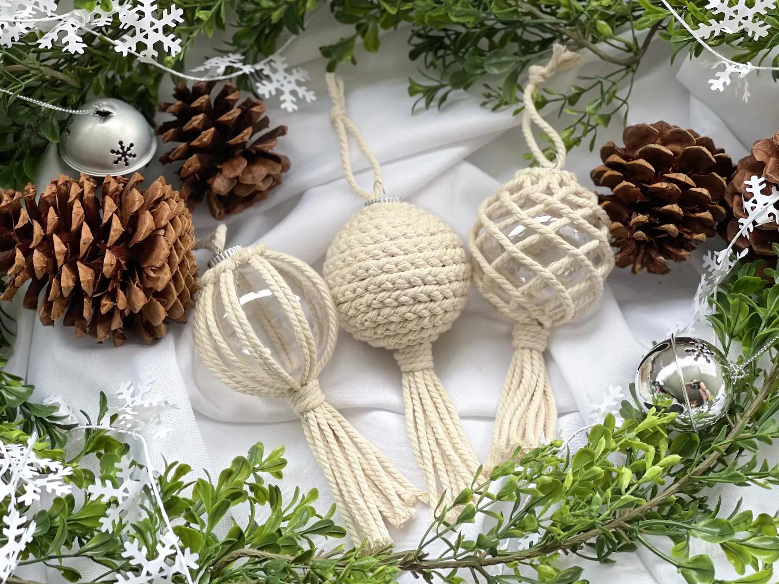 These hand-knotted macrame ornaments are the perfect finishing touch for a cozy, boho-inspired Christmas tree. The soft, natural cotton cord adds beautiful texture and warmth — no glitter or flash needed. Whether you hang a matching set or mix and match styles, each one brings that effortlessly chic farmhouse charm that makes your holiday decor feel handcrafted and heartfelt.