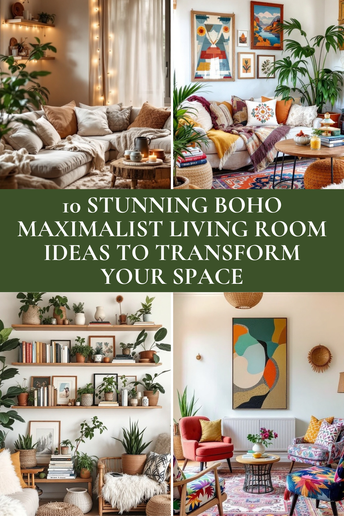 Mixing patterns, layering textiles, and adding vintage charm—this guide to boho maximalist living rooms will inspire your next makeover! 🌟💖 #BohoLivingRoom #HomeStyle #InteriorDecor